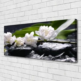 Tablou pe panza canvas Pietre florale flori alb negru