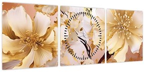 Tablou - Flori de aur (cu ceas) (90x30 cm)