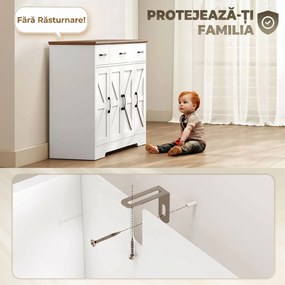 HOMCOM Bufet Bucătărie Rustic, Bufet cu Uși Soft-Close, 3 Sertare, 3 Rafturi Reglabile, Portaspecii, PAL, MDF, Alb | Aosom Romania