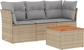 vidaXL Set canapele de grădină, 4 piese, cu perne, bej, poliratan