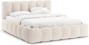 Pat tapitat cu somiera rabatabila si lada depozitare, 140x200 cm, Micadoni Home, Lupine-138, tesatura structurata chenille, bej deschis