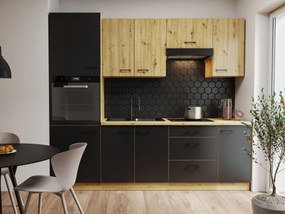 Bucătărie 240 cm Miraluna (Stejar artisan + Negru mat). 1062373