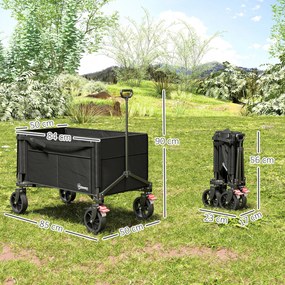 Outsunny Cărucior de grădină pliabil 150 L, cărucior de transport de plajă mâner reglabil buzunare laterale 85 x 50 x 90 cm negru | Aosom Romania