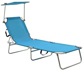 vidaXL Șezlong pliabil cu copertină, albastru, aluminiu