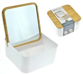 Organizator cosmetice cu oglinda, alb, patrat, 13x13x7 cm