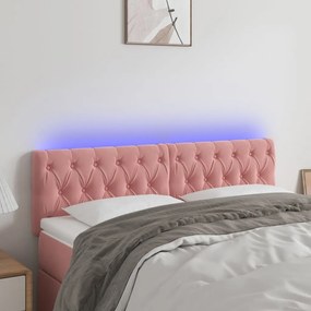 3122007 vidaXL Tăblie de pat cu LED, roz, 160x7x78/88 cm, catifea