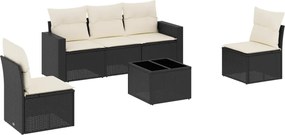 vidaXL Set mobilier de grădină cu perne, 6 piese, negru, poliratan