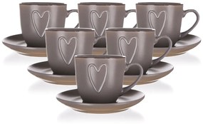Ceașcă cu farfurie Banquet HEART 260 ml, maro, 6 buc
