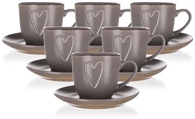 Ceașcă cu farfurie Banquet HEART 260 ml, maro, 6 buc