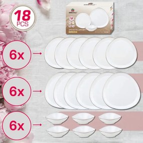 Set de masă Kinghoff KH 2036, 18 piese, pentru 6 persoane, sticlă opală, margine aurie, alb