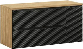 Set dulap baza suspendat 120 cm cu blat si dulap lateral Comad Ocean stejar uleiat si negru mat