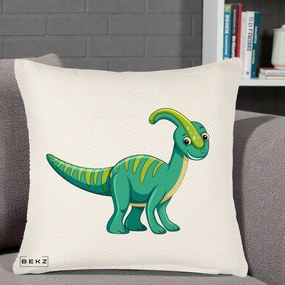 Perna Decorativa Parasaur Verde, 40x40 cm, Crem Reliefat, Husa Detasabila, Perna Inclusa, BEKZ®