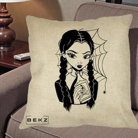 Perna Personalizata Wednesday cu Panza de Paianjen, 40x40 cm, Crem, Husa Detasabila, Perna Inclusa, BEKZ®