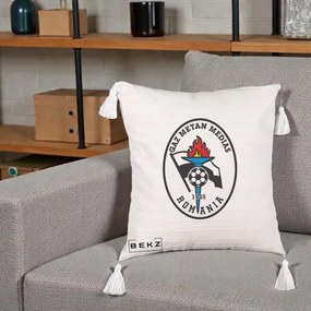 Perna Personalizata Gaz Metan Medias 1945 Fotbal, 40x40 cm, Bej cu Franjuri, Husa Detasabila, Perna Inclusa, BEKZ®