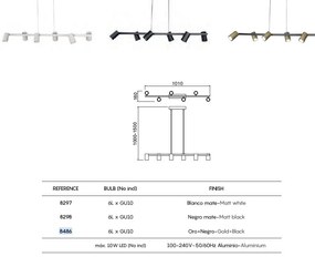 Lustra suspendata cu 6 spoturi SAL auriu/negru MA-8486