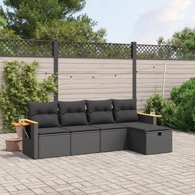 vidaXL Set mobilier de grădină cu perne, 5 piese, negru, poliratan