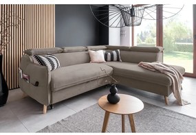 Colțar maro deschis extensibil cu tapițerie din catifea (cu colț pe partea dreaptă) Sweet Harmony – Miuform