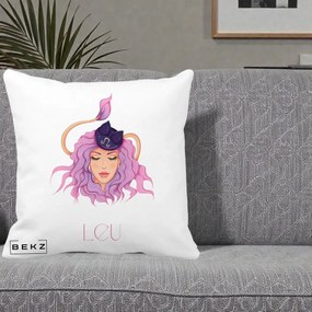 Perna Personalizata Zodie Leu, 40x40 cm, Alba Mata, Husa Detasabila, Perna Inclusa, BEKZ®