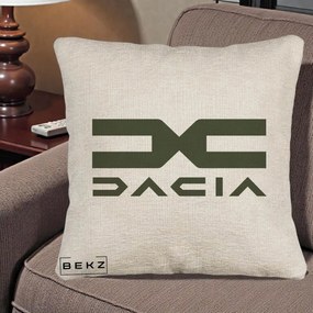 Perna Personalizata cu emblema Dacia, 40x40 cm, Bej Canapea, Husa Detasabila, Perna Inclusa, BEKZ®