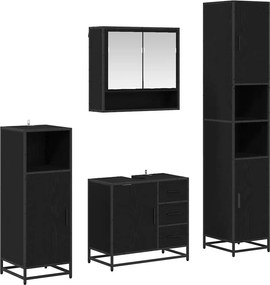 vidaXL Set de mobilier pentru baie 4 pcs Stejar Negru Lemn compozit