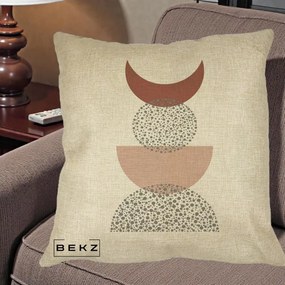 Perna Decorativa Boho Luna Plina si Forme Punctate, 40x40 cm, Crem, Husa Detasabila, Perna Inclusa, BEKZ®