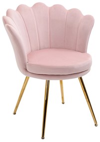 HOMCOM Scaun Imbottit Tip Scoică din Catifea, Scaunel Vintage cu Picioare Aurite, Scaun de Machiaj pentru Cameră și Sufragerie, Roz | Aosom Romania