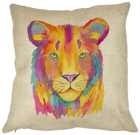 Perna Decorativa, Colorful Lion, 40x40 cm, Husa Detasabila, Burduf