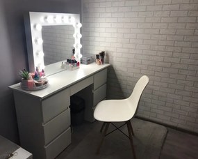 Masuta machiaj cu Oglinda LED si 7 Sertare pentru Cosmetice, Set Masa toaleta 120 cm, Alb, masuta cosmetica, vanity - SEA516