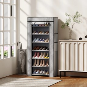 HOMCOM Pantofar cu 7 rafturi din oțel, cu husă din material nețesut, 60 x 30 x 126 cm, gri | Aosom Romania