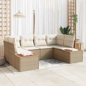Set de canapea de grădină vidaXL cu 6 piese și perne Bej Ratan Poly Acacia