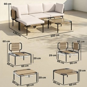 Outsunny Set mobilier gradină din polyrattan 5 piese Set lounge cu 3 fotolii masă cu sticlă taburet scaune late și adânci perne detașabile | Aosom Romania