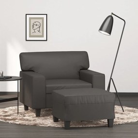Fotoliu canapea cu taburet, gri, 60 cm, piele ecologica
