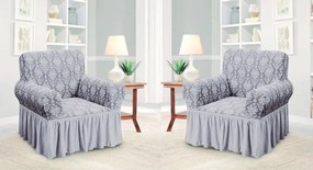 Set 2 Huse elastice pentru fotolii, cu volanas si model Jacquard Gri