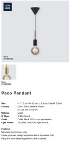 Pendul design modern PACO negru 2112053003 NL