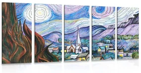 Tablou 5-piese reproducere Noapte înstelată - Vincent van Gogh