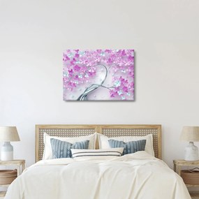 Tablouri cu flori pe trunchi argintiu - abstract (70x50 cm)