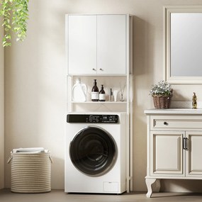 Mobilier HOMCOM pentru Baie Deasupra WC-ului cu Dulap și Raft Deschis, Mobilier Salvaspazio cu Picioare din Metal pentru Baie și Spălătorie, 64x20x180 cm, Alb | Aosom Romania