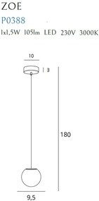 Lustra LED, Pendul suspendat ZOE crom P0388 MX