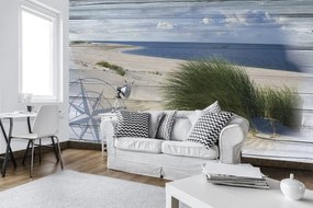 Fototapet - tablou cu plaja - imitația lemnului (152,5x104 cm), în 8 de alte dimensiuni noi