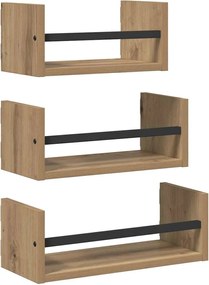 vidaXL Set rafturi de perete cu raft 3 pcs Stejar Artizanal 40x16x14cm