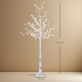 HOMCOM Copac Di Betulla Con 120 Lumini Led Înalt 150cm 3 Niveluri Luminosità Alb | Aosom Romania
