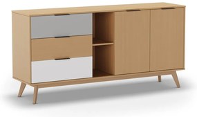 Comodă natural/gri/alb din lemn de pin 165x81 cm Elfa – Marckeric