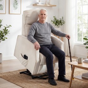 HOMCOM Fotoliu Electric cu Ridicare 150° din Material ce Imita Inul cu 8 Puncte de Masaj, Încălzire, Bej | Aosom Romania