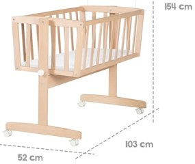 Pătuț leagăn în culoare naturală din lemn de fag cu roți/cu baldachin 40x90 cm – Roba