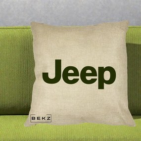 Perna Personalizata cu emblema Jeep, 40x40 cm, Crem, Husa Detasabila, Perna Inclusa, BEKZ®