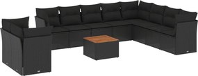 vidaXL Set canapele de grădină cu perne, 11 piese, negru, poliratan