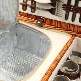Coș de picnic pentru 4 persoane maro, 54 x 34 x 20 cm