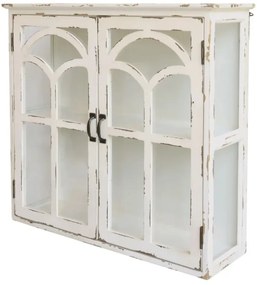 Dulap de perete shabby chic, alb antichizat, cu 2 uși din sticlă