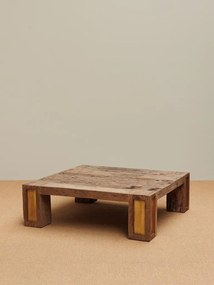 Măsuță de cafea pătrată din lemn reciclat, natur, cu inserții de alamă și picioare masive, finisaj mat, 31 x 100 x 100 cm, „Visconti”