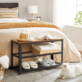 Vasagle Bancă pentru hol cu spațiu pentru pantofi INDY, 73x30x45cm, maro/negru